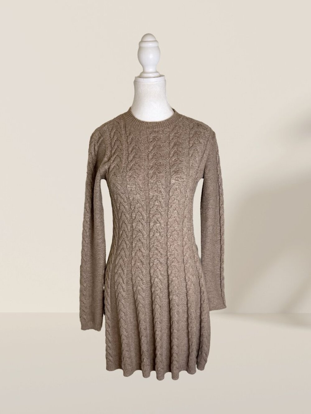 AQUA Tan Cable Knit Open Back Sweater Dress Size S | Bloomingdales Fit & Flare